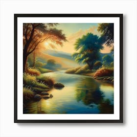 Sunset By The River 1 Art Print