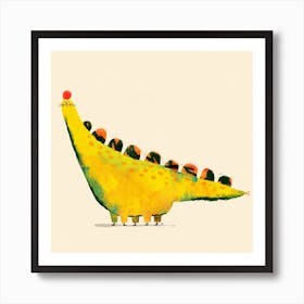 Yellow Dinosaur With Funny Hair Art Print