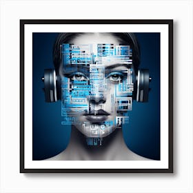 Futuristic Woman With Headphones 2 Art Print