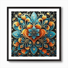Abstract art of exotic flowers with vibrant abstract hearts in their designs, hearts, 11 Art Print