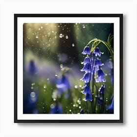 Cascading Bluebell Flowers with Raindrops Art Print