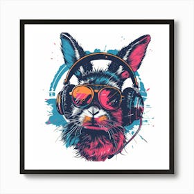 Rabbit With Headphones Art Print