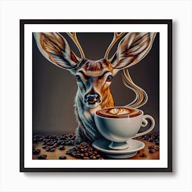 Deer and Coffee, digital art Art Print