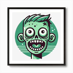 Green Zombie Head Horror Cartoon Art Print