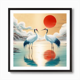 Cranes In The Water Art Print