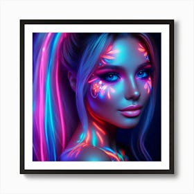 A woman and glowing neon 3 Art Print