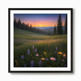 Wildflowers At Sunset Paintings Art Print Art Print