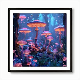 Mushrooms In The Forest Art Print