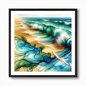 Alcohol Ink Sandy Beach with Surf Up 2 Art Print