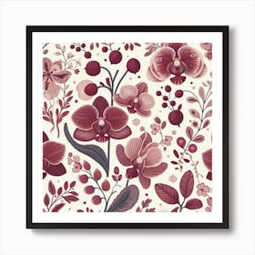 Scandinavian style,Pattern with burgundy Orchid flowers Art Print