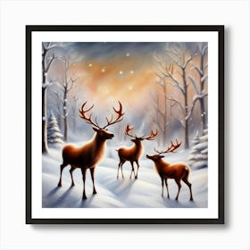 Winter Deer Scene Art Print