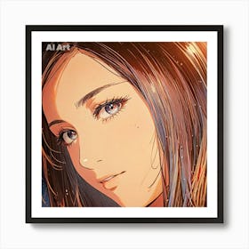 A girl having blue eyes and brown hair. Art Print