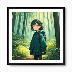 Anime Girl In The Forest 3 Art Print