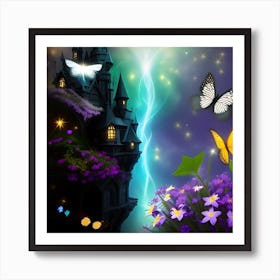 Fairy Castle With Butterflies Art Print