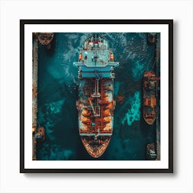 Aerial View Of A Ship Docked Art Print