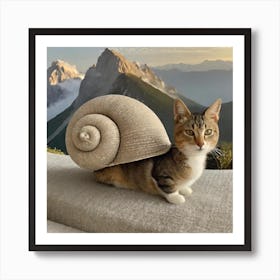Cat Snail in the mountain 1 Art Print