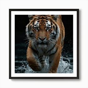 Tiger Running In Water Art Print