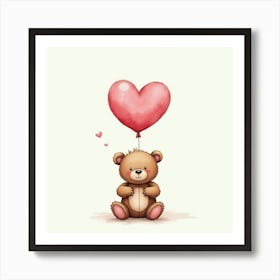 Teddy Bear With Heart Balloon Art Print