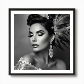 Portrait Of A Woman With Feathers Art Print