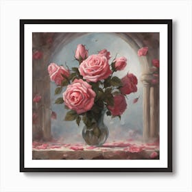 Pink Roses In A Vase Art Print