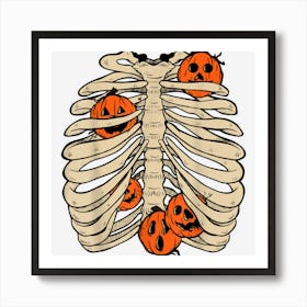 Vintage Retro Skeleton Pumpkin Rib Cage Funny Halloween Art Print