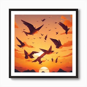 Birds flying at sunset Art Print