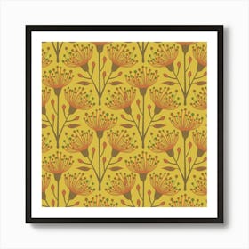 AUSTRALIAN EUCALYPTUS Floral Botanical in Deep Yellow Earthy Brown Olive Green Art Print