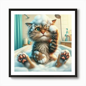 Cat In The Bath Art Print