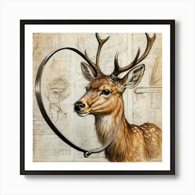 Deer With Magnifying Glass 23 Art Print