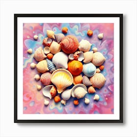 Sea Shells On A Colorful Background Art Print