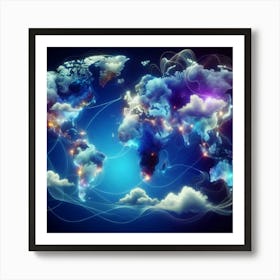 World Map With Clouds Art Print