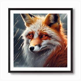 Fox In The Rain Art Print