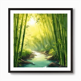 A Stream In A Bamboo Forest At Sun Rise Square Composition 301 Art Print