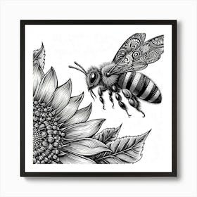 Line Art bee Art Print