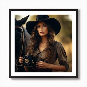 Beautiful Woman With A Camera Art Print