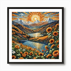 Sunset Sunflowers Art Print