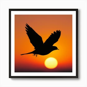 Silhouette Of A Bird In Flight Art Print