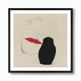 Woman With Red Lips Art Print