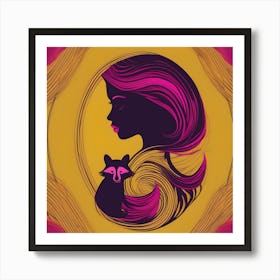 Woman With Raccoon, Mustard, Fuchsia and Plum Art Print