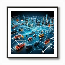 A Digital Render Of An Intricate Network Of Vectors Representing The Thoroughfare Of Transportation (2) Art Print