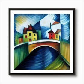 Bridge over the river surrounded by houses 20 Art Print