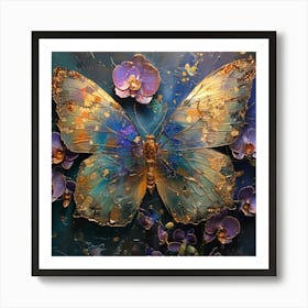 Butterfly With Orchids 3 Art Print