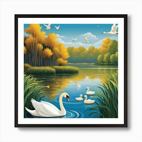 Swans In The Lake Art Print