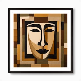 Patchwork Quilting Abstract Face Art with Earthly Tones, American folk quilting art, 1376 Art Print