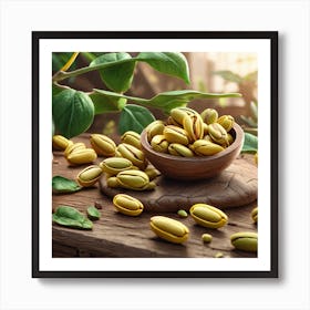 Pistachios On Wooden Table Art Print