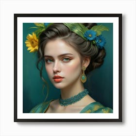 Flowers In Her Hair 01 Art Print