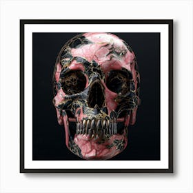 Skull With Pink And Black Marble Art Print