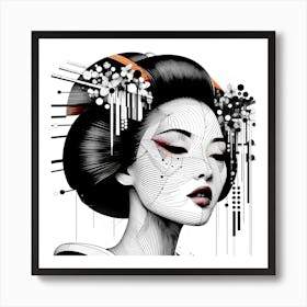 Geisha Head - Abstract Line Art Illustration 100 Art Print