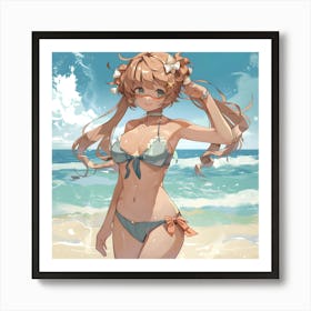 Anime Girl On The Beach Art Print