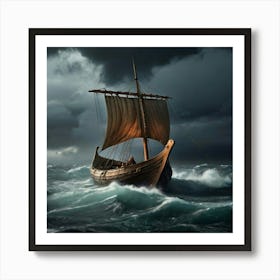 Viking Ship In Stormy Sea 1 Poster